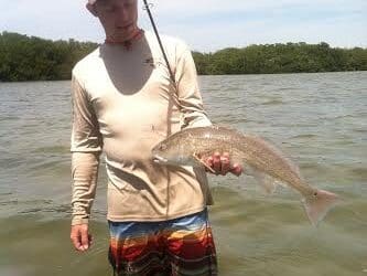 Brandon got on the redfish today on artificials! 4/6/14