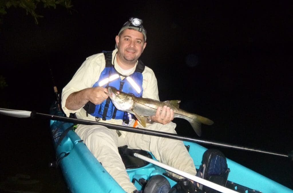 Chris got out for the night time redfish and snook kayak fishing action 4/10