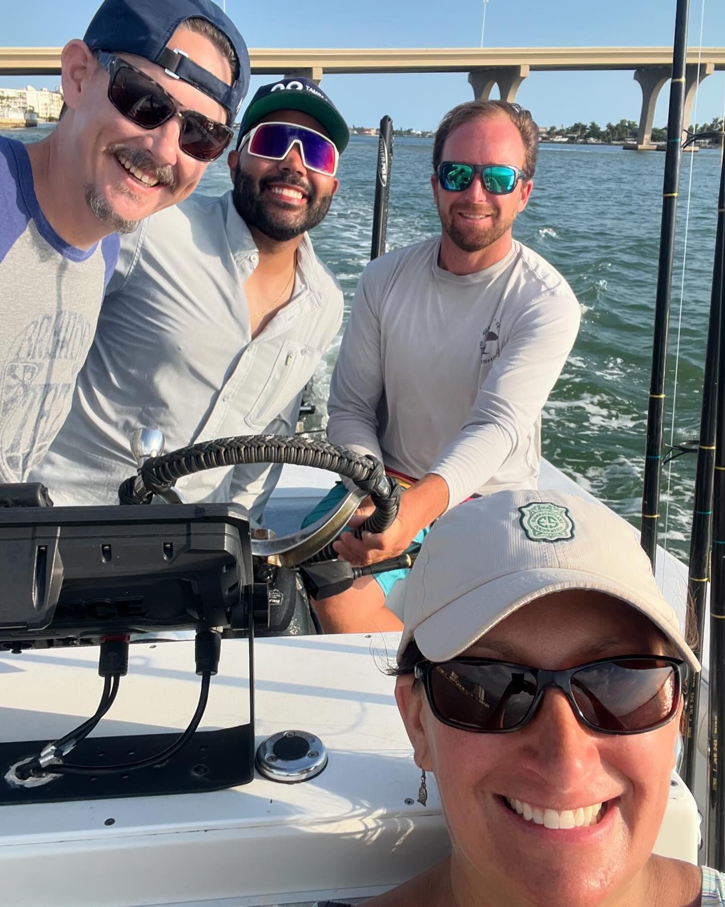 Group of friends enjoying a boat trip.